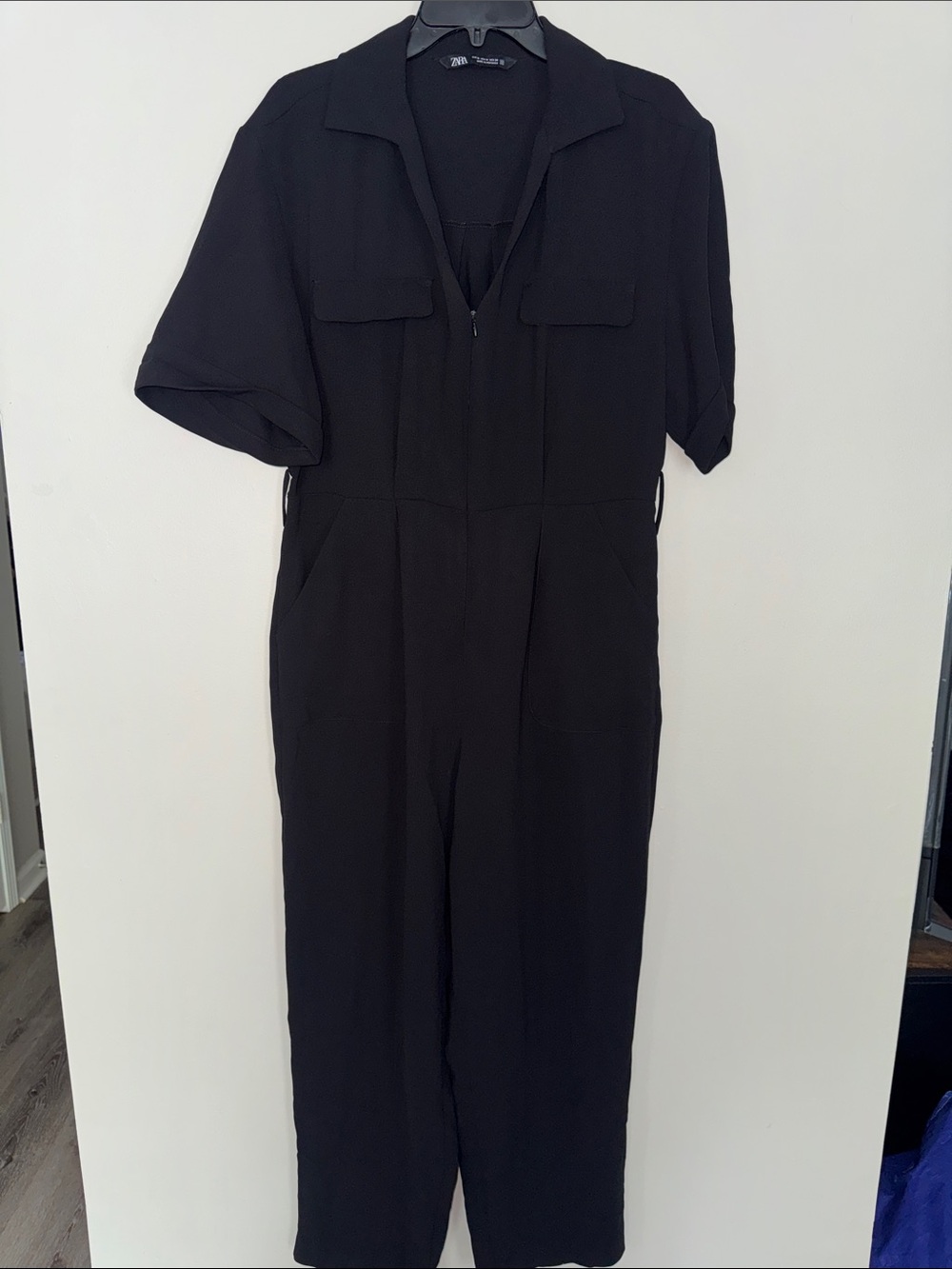 Zara Black Short-Sleeve Utility-Style Jumpsuit
